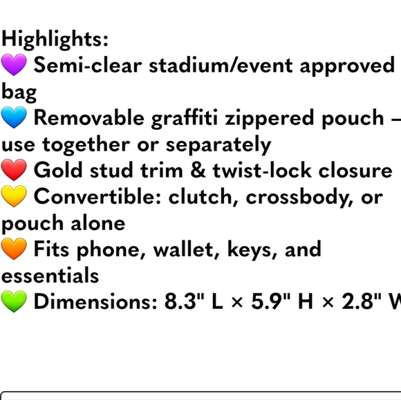 Graffiti Print Clear 2pc Crossbody Clutch w/Studs & Removable Zippered Pouch NEW - Picture 6 of 6